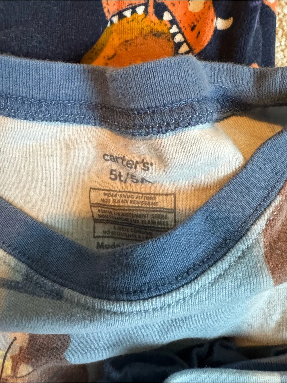 5T L/S Carter's Kids Pajama Set Bundle - Blue, Green, Cream, Navy & Gray